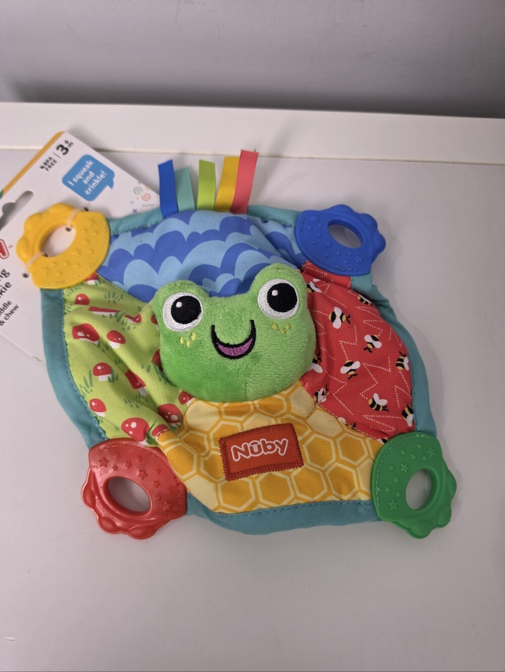 Nuby Teething Baby Blankie and Teether Toy, Unisex Baby Accessories, Frog Design